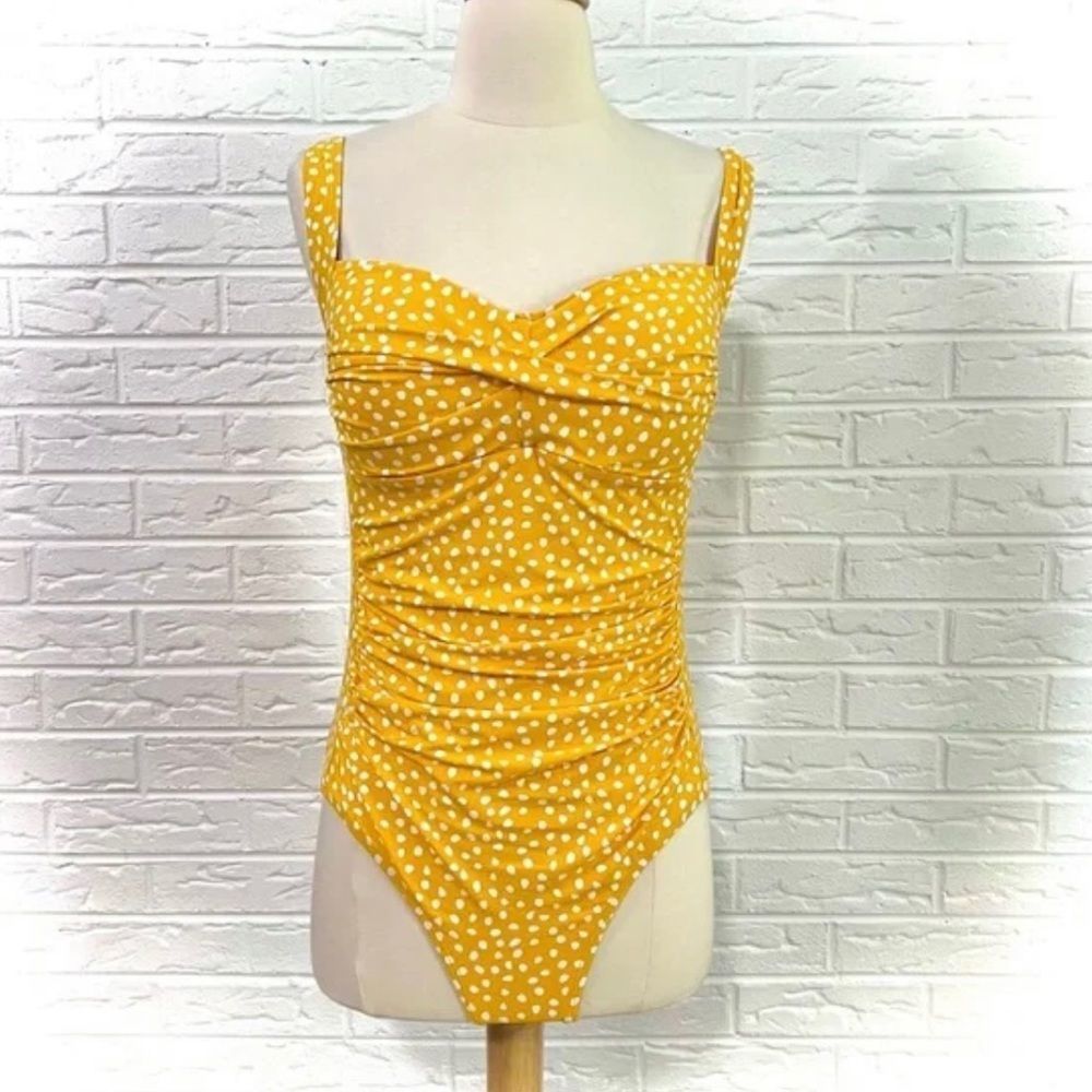 NIPTUCK Bathing Suit Yellow with White Polka Dots